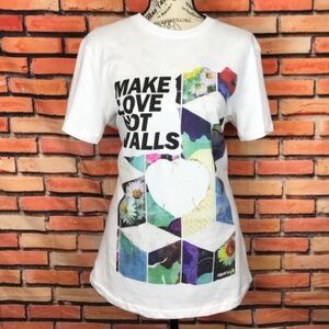 Diesel USA “Make Love Not Walls” Women’s White Floral Love T-Shirt Size Large